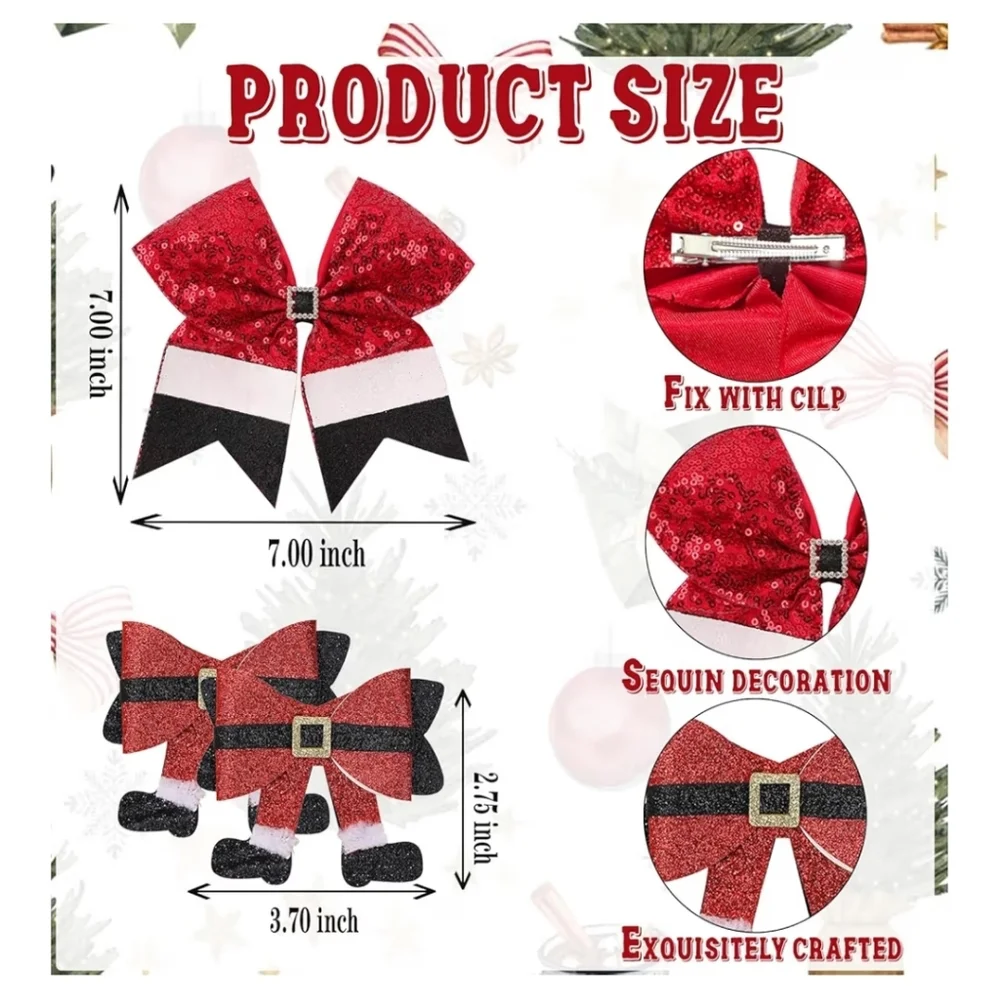 3pc Santa  Christmas Bow Set